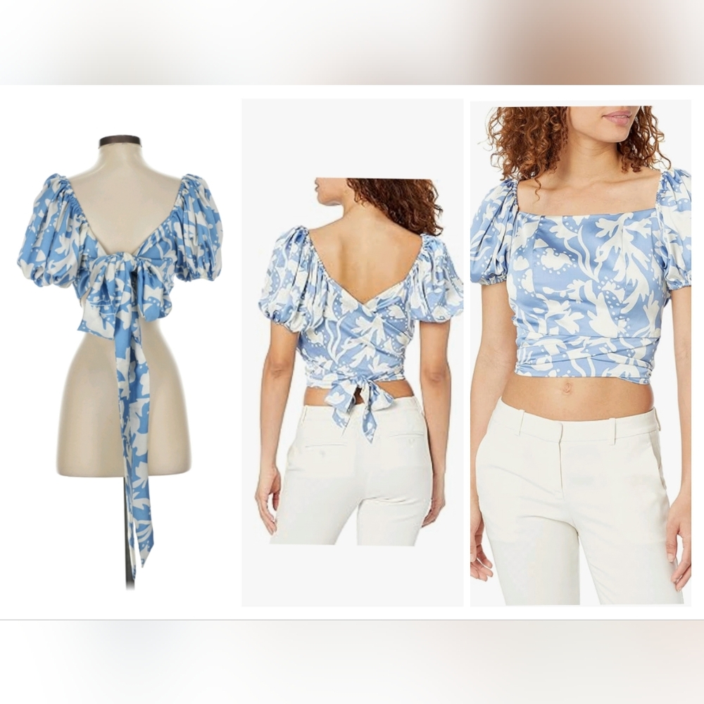 Moon River Blue and White Floral Crop Top
